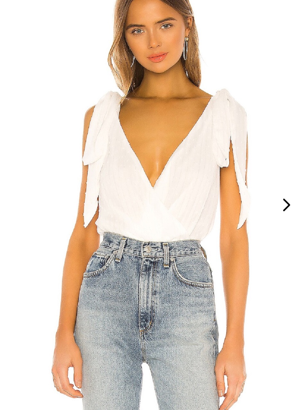 NEW Lovers + Friends White Tie-Shoulder V-Neck Bodysuit - Small